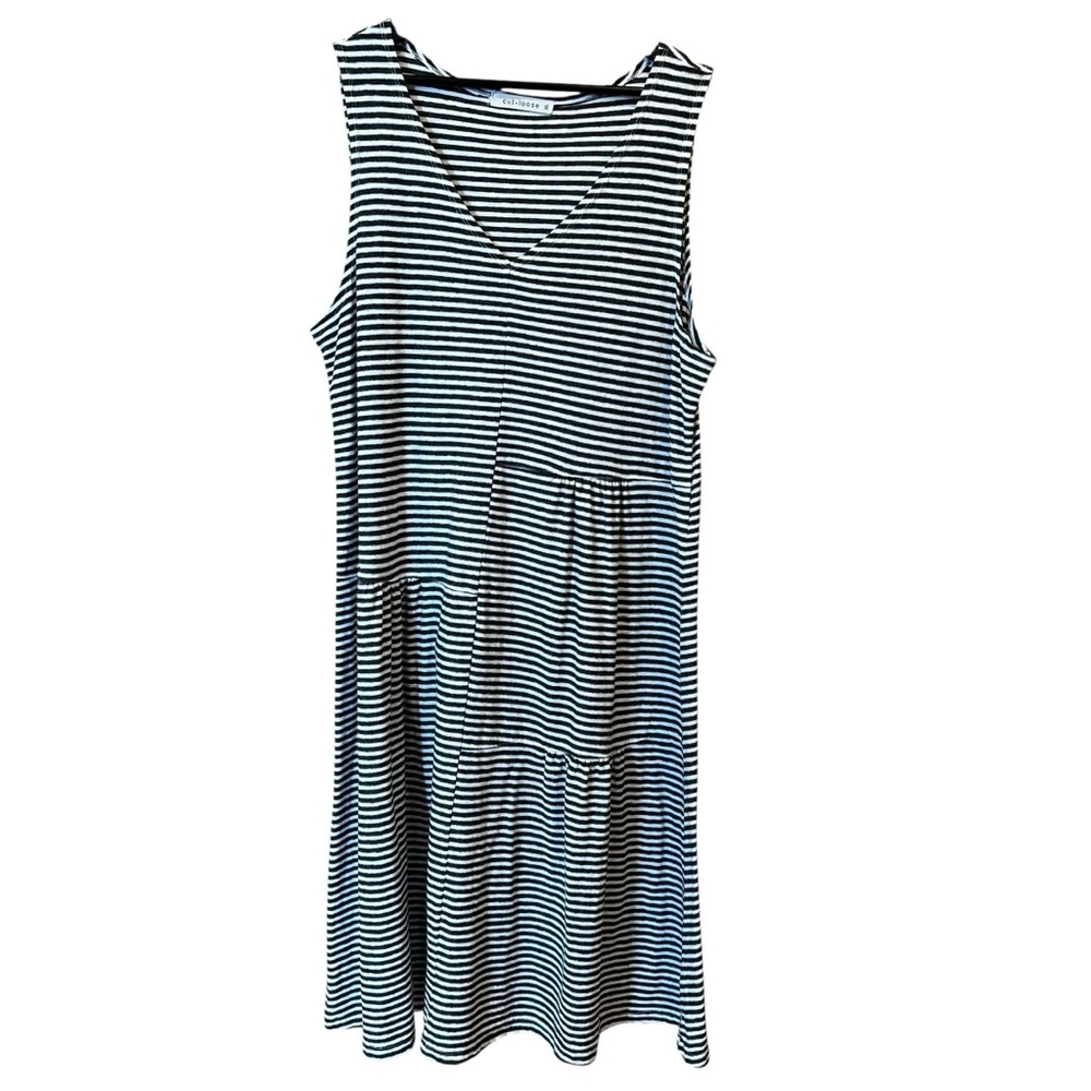 Cut Loose Patch Dress White Grey Stripe Size XL Coastal Beach Vacation Casual